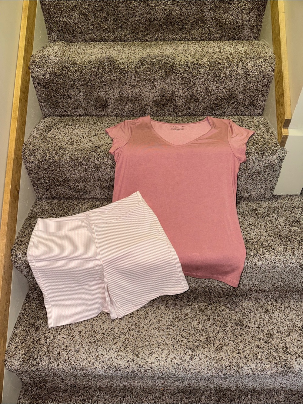 Tahari Rose V-Neck Tee with Rose Ribbed Shorts Set